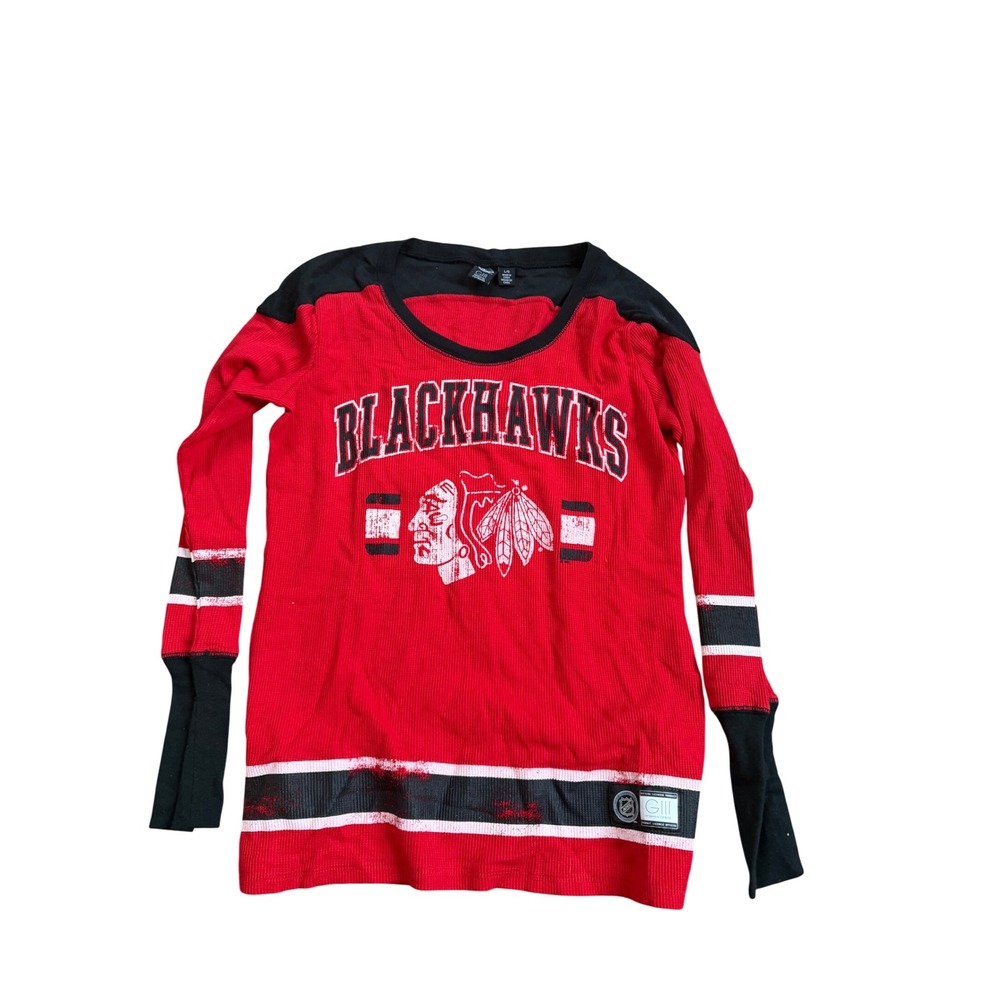 NHL Chicago Blackhawks Womens Red Waffle Knit Thermal Long‎ Sleeve Shirt L NWT